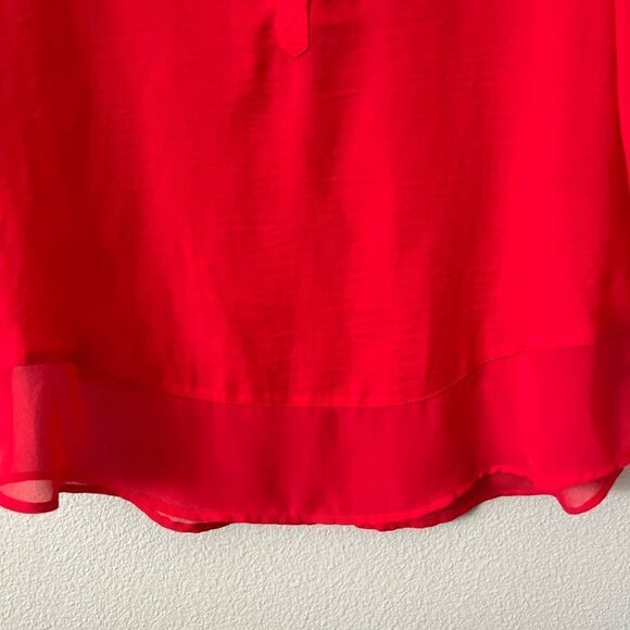 Express Bold Red Half Button Up Chiffon Blouse - Picture 3 of 6